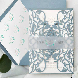 Dusty Blue Laser Cut Wedding Invitation